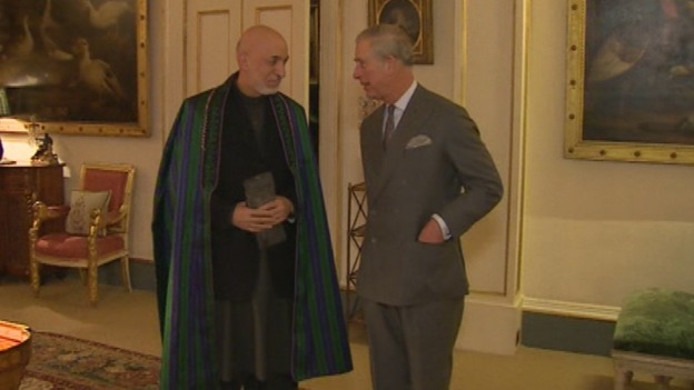 Afghan President Hamid Karzai and Prince Charles pictured today.