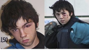 The two pictures show the changes made to a police mug shot