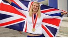 Rebecca Adlington with the gold medal she won in the women's 400m freestyle at the 2008 Beijing Olympic Games