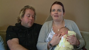 Brett Farrell broke the bathroom door down to help partner Amy give birth