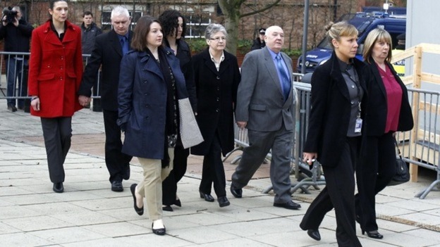Family members of Pc Nicola Hughes and Pc Fiona Bone, arrive at Preston Crown Court.