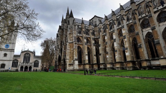 A wet Westminster Abbey on Bank Holiday Monday.
