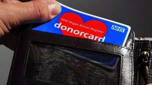 An NHS organ donor card, Spain has nearly double the number of organ donations as they use an 'opt-out' system