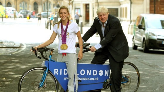 Boris Johnson with Laura Trott at the launch of RideLondon