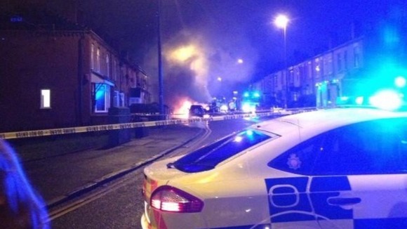 The scene on Leigh Road in Boothstown tonight.