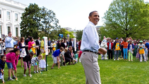 President Barack Obama attends the opening of the annual Easter Egg Roll festivities at the White House in Washington.