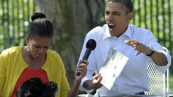 President Barack Obama and first lady Michelle Obama during the annual White House Easter Egg Roll.