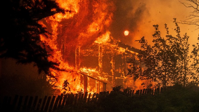 Raging fires in California, Western United States. 