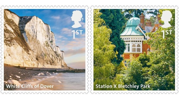 The White Cliffs of Dover and Bletchley Park are featured on the new collection of stamps