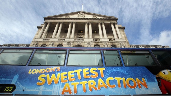 A bus is seen outside the Bank of England in central London