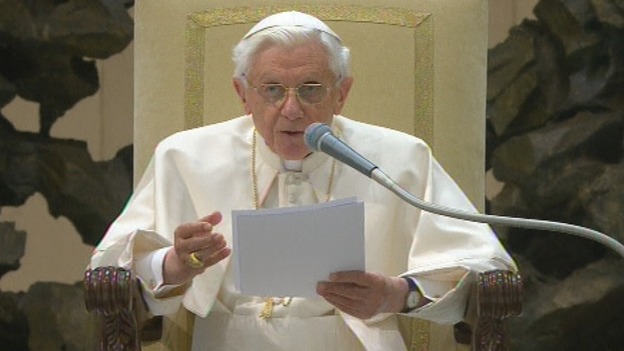 Pope Benedict XVI addresses the faithful at his weekly general audience.