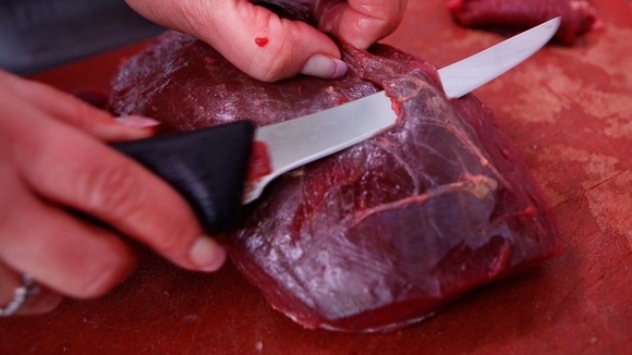 Horsemeat is prepared at horse butchery.