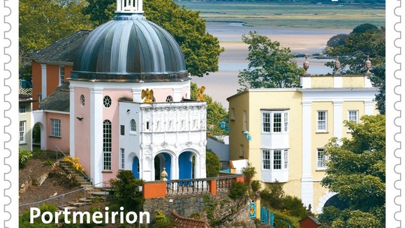 Portmeirion depicted on a stamp