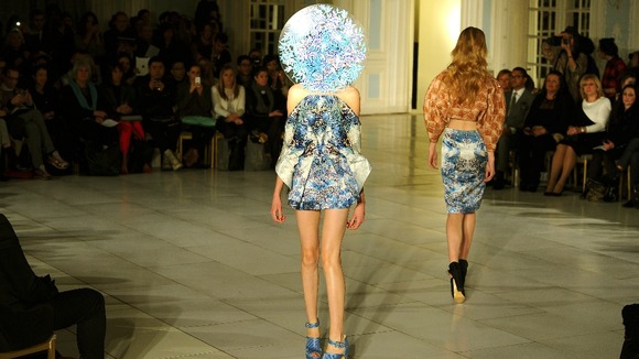 A model on the catwalk at the Fyodor Golan fashion show