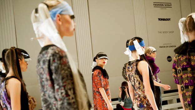 A model wears a design by Belle Sauvage during the autumn/ winter 2013 catwalk show