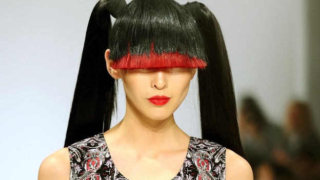 A model wears a design by Belle Sauvage during the autumn/ winter 2013 catwalk show