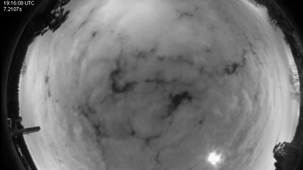 Image from Bayfordbury AllSky Camera shows cloudy skies at the moment over Hertfordshire