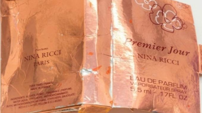 The counterfeit perfume box found by Charlie Rowley on June 27.