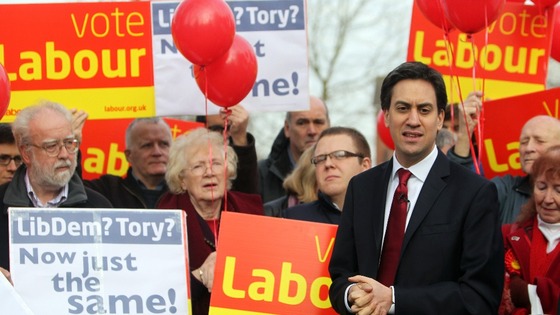 Labour leader Ed Miliband with his party's supporters in Eastleigh on Saturday.