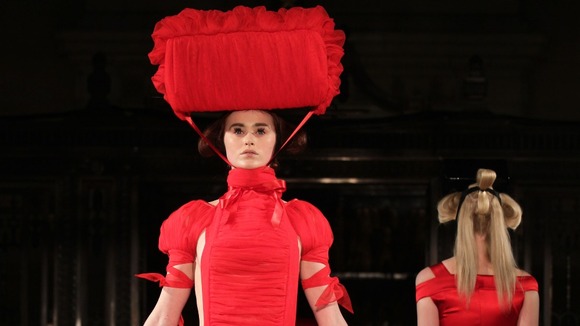 Models on the catwalk during the Pam Hogg Autumn/Winter 2013 catwalk show.