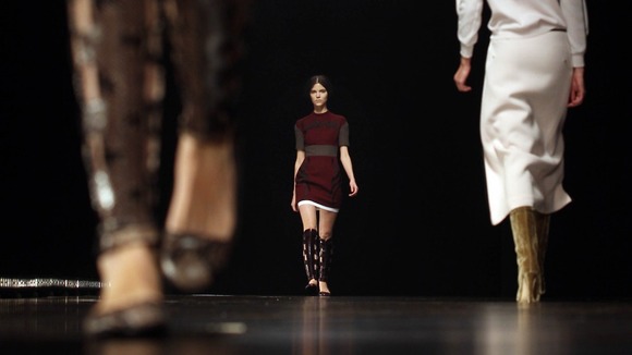 Models on the catwalk during the Marios Schwab Autumn/Winter London Fashion Week 2013 catwalk show