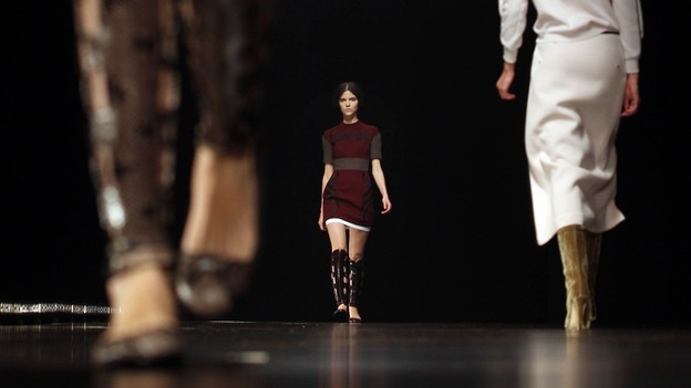 Models on the catwalk during the Marios Schwab Autumn/Winter London Fashion Week 2013 catwalk show
