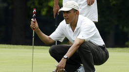 US President Barack Obama seen in 2011 playing golf at Maryland
