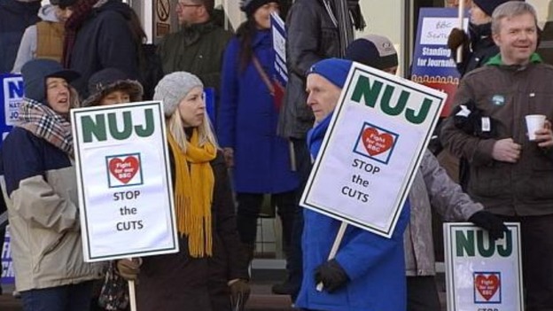 Journalists at BBC Scotland in Glasgow are taking strike action