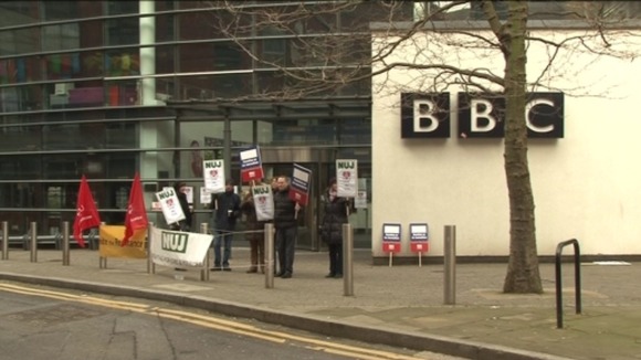 BBC journalists on a picket line in Leeds