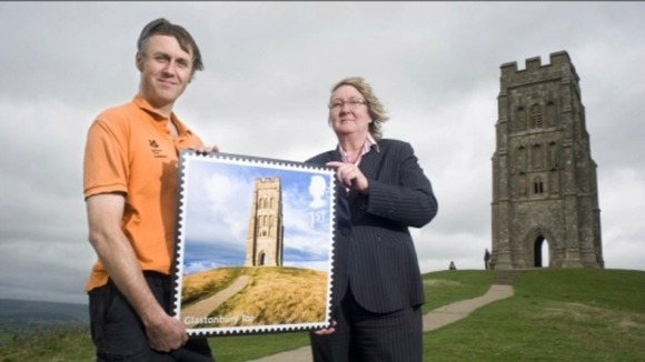 Stamp on display at Glastonbury Tor