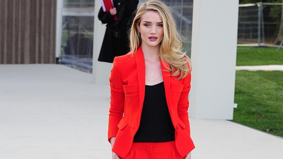 Rosie Huntington-Whiteley arriving for the Burberry Prorsum show