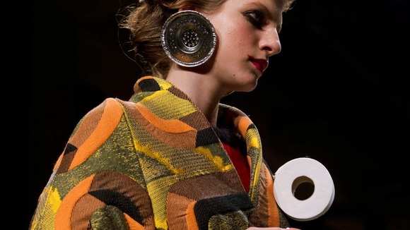 Model wears design for Louise Gray