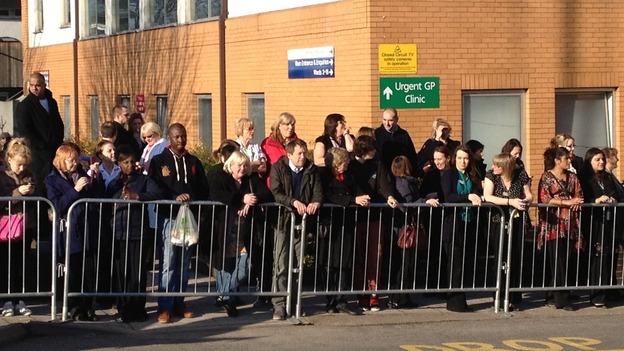 Crowds outside the hospital