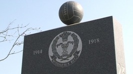 The Footballers’ Battalions memorial at Delville Wood in France.
