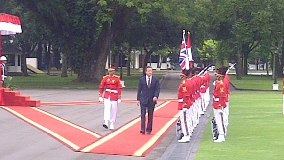 The Prime Minister inspecting Indonesian troops in Jakarta