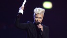 Emeli Sande holds her Brit Award for best British female