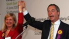 Marta Andreasen with UKIP leader Nigel Farage as she is elected an MPE in 2009.