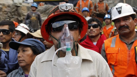 The first miner to be rescued from the Cabeza de Negro mine in Peru. 