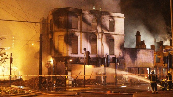 The burning building on August 8, 2011.