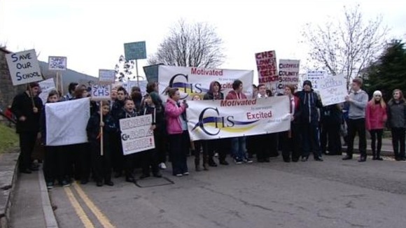 Pupils with banners
