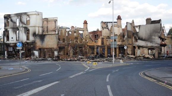 The ruins of House of Reeves in Croydon following last summer's blaze.