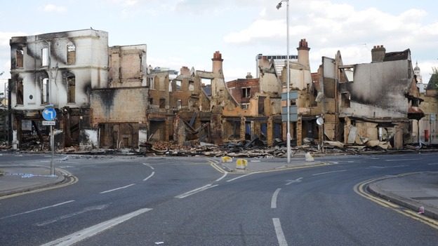The ruins of House of Reeves in Croydon following last summer's blaze.