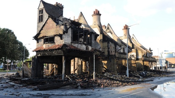 The remains of the 140-year-old Croydon furniture store following the blaze last year.