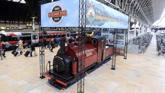 The Princess, the world's first narrow gauge steam engine, on display at London's Paddington Station.