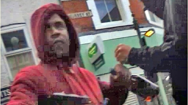 Thompson caught on camera looting in the streets of London before the Croydon blaze.