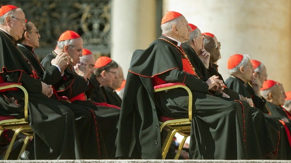 Rows of Cardinals watch the Pope Benedict XVI's final final audience