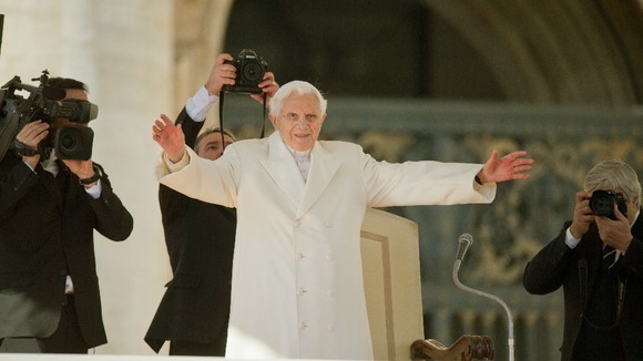 Pope Benedict XVI in the glare of the spotlight for his last audience today