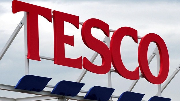 General view of a Tesco sign on a store.