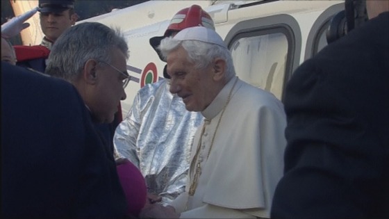 The Pope is greeted as he lands near Castel Gandolfo