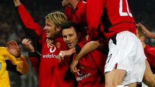February 2003. Giggs celebrates scoring against Juventus.